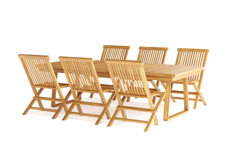 Menorca Stor Matgrupp Utomhus - Rektangulärt bord i trä med 6 Matstolar - Trä/natur - Utemöbler - Utegrupp - Matgrupper utomhus