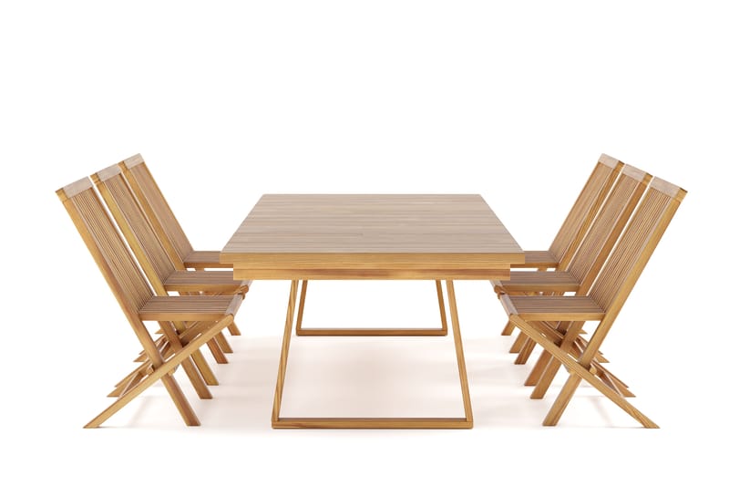 Menorca Stor Matgrupp Utomhus - Rektangulärt bord i trä med 6 Matstolar - Trä/natur - Utemöbler - Utegrupp - Matgrupper utomhus