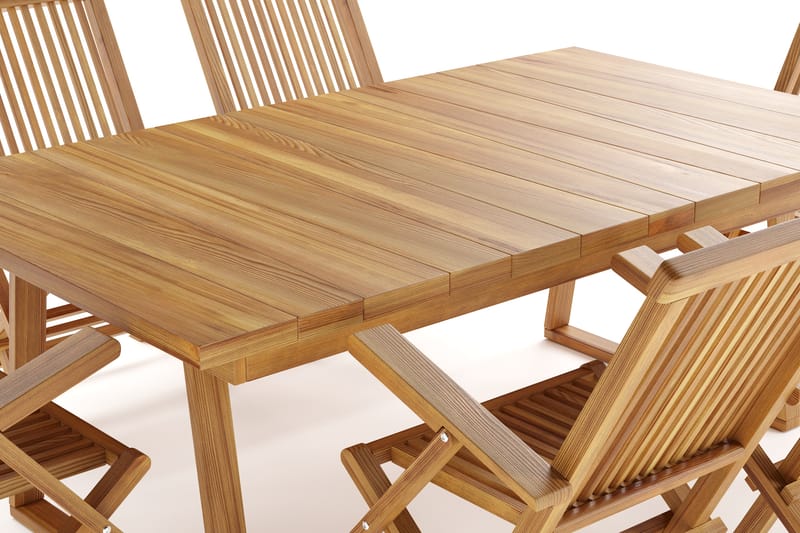 Menorca Stor Matgrupp Utomhus - Rektangulärt träbord med 6 Karmstolar - Teak / Natur - Utemöbler - Utegrupp - Matgrupper utomhus