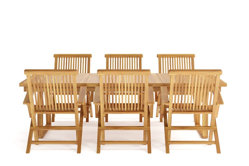 Menorca Stor Matgrupp Utomhus - Rektangulärt utebord med 6 Karmstolar i trä - Teak / Natur - Utemöbler - Utegrupp - Matgrupper utomhus