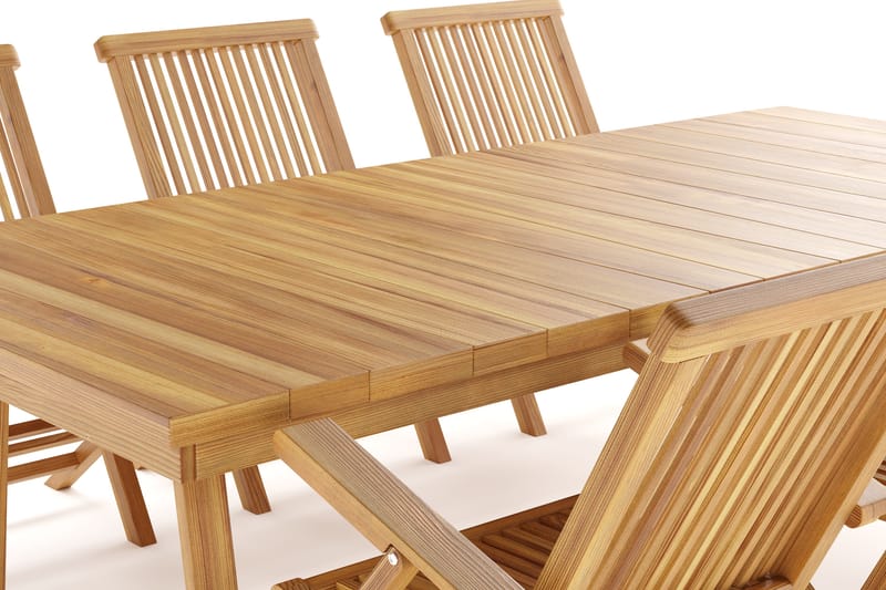 Menorca Stor Matgrupp Utomhus - Rektangulärt utebord med 6 Karmstolar i trä - Teak / Natur - Utemöbler - Utegrupp - Matgrupper utomhus
