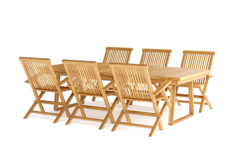 Menorca Stor Matgrupp Utomhus - Rektangulärt utebord med 6 Karmstolar i trä - Trä/natur - Utemöbler - Utegrupp - Matgrupper utomhus