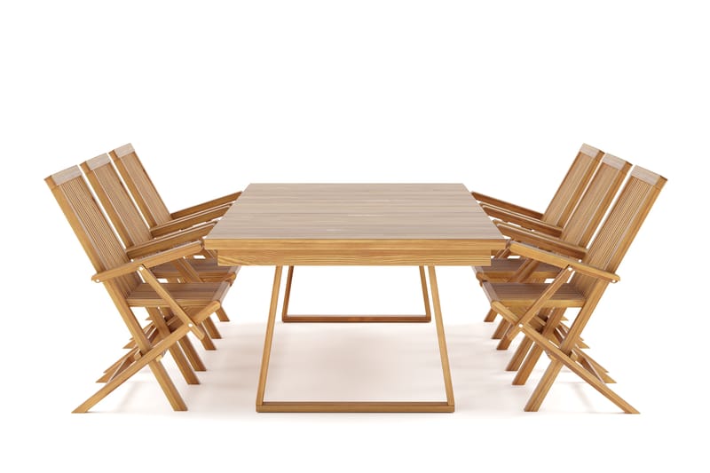 Menorca Stor Matgrupp Utomhus - Rektangulärt utebord med 6 Karmstolar i trä - Trä/natur - Utemöbler - Utegrupp - Matgrupper utomhus
