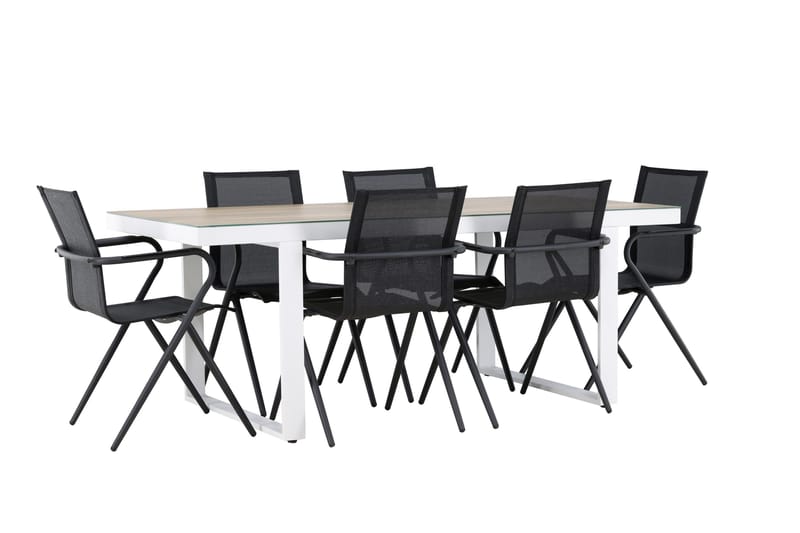 Merlo Matgrupp Utomhus 200 cm + 6 st Alling Matstolar Svart/Vit - Utemöbler - Utegrupp - Matgrupper utomhus
