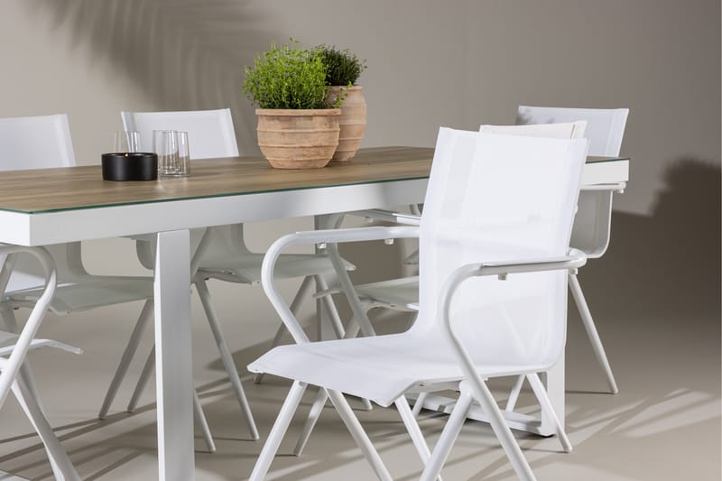 Merlo Matgrupp 200 cm + 6 st Alling Matstolar Vit - Utemöbler - Utegrupp - Matgrupper utomhus