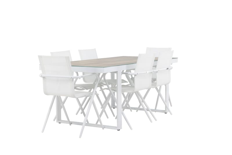 Merlo Matgrupp 200 cm + 6 st Alling Matstolar Vit - Utemöbler - Utegrupp - Matgrupper utomhus
