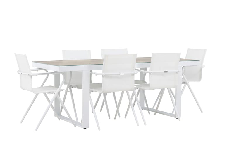 Merlo Matgrupp 200 cm + 6 st Alling Matstolar Vit - Utemöbler - Utegrupp - Matgrupper utomhus