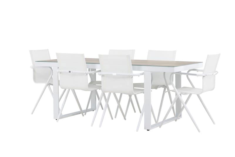 Merlo Matgrupp 200 cm + 6 st Alling Matstolar Vit - Utemöbler - Utegrupp - Matgrupper utomhus