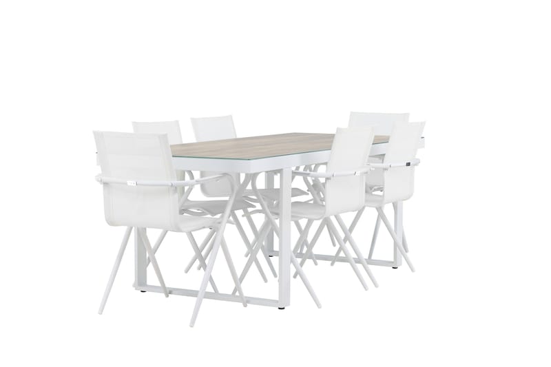 Merlo Matgrupp 200 cm + 6 st Alling Matstolar Vit - Utemöbler - Utegrupp - Matgrupper utomhus