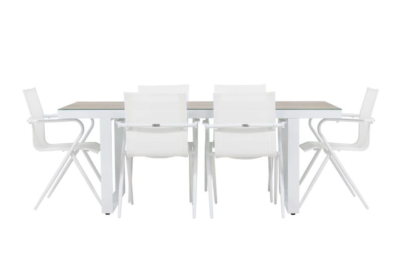 Merlo Matgrupp 200 cm + 6 st Alling Matstolar Vit - Utemöbler - Utegrupp - Matgrupper utomhus