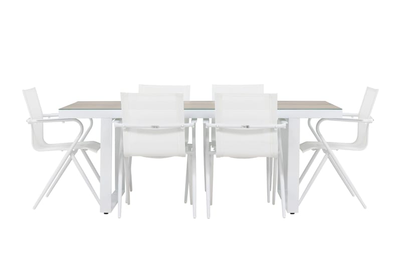 Merlo Matgrupp 200 cm + 6 st Alling Matstolar Vit - Utemöbler - Utegrupp - Matgrupper utomhus