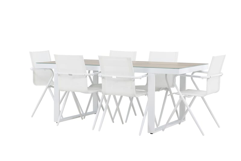 MERLO Matgrupp Utomhus 200 cm + 6 st Alling Matstolar Vit