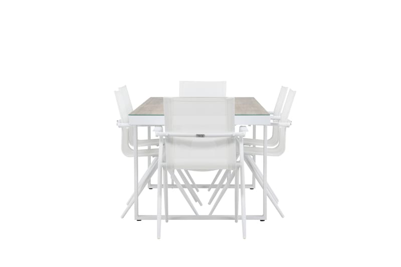 MERLO Matgrupp Utomhus 200 cm + 6 st Alling Matstolar Vit - Utemöbler - Utegrupp - Matgrupper utomhus