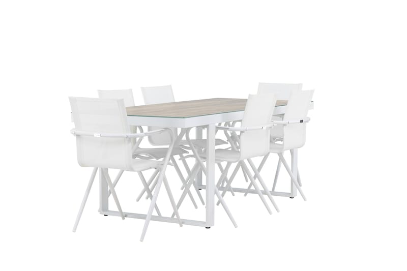 MERLO Matgrupp Utomhus 200 cm + 6 st Alling Matstolar Vit - Utemöbler - Utegrupp - Matgrupper utomhus