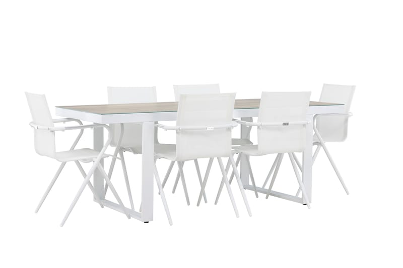 MERLO Matgrupp Utomhus 200 cm + 6 st Alling Matstolar Vit - Utemöbler - Utegrupp - Matgrupper utomhus