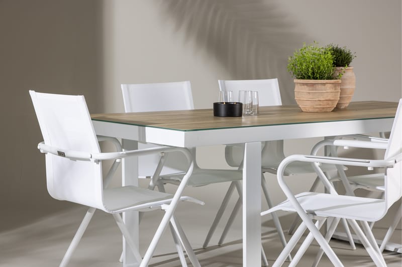 MERLO Matgrupp Utomhus 200 cm + 6 st Alling Matstolar Vit - Utemöbler - Utegrupp - Matgrupper utomhus