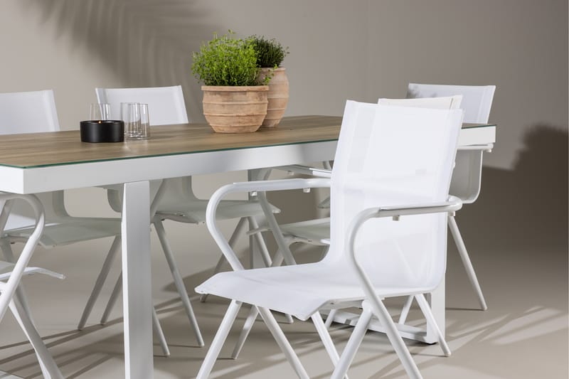 MERLO Matgrupp Utomhus 200 cm + 6 st Alling Matstolar Vit - Utemöbler - Utegrupp - Matgrupper utomhus