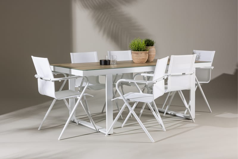 MERLO Matgrupp Utomhus 200 cm + 6 st Alling Matstolar Vit - Utemöbler - Utegrupp - Matgrupper utomhus