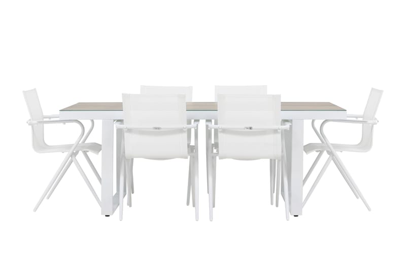 MERLO Matgrupp Utomhus 200 cm + 6 st Alling Matstolar Vit - Utemöbler - Utegrupp - Matgrupper utomhus
