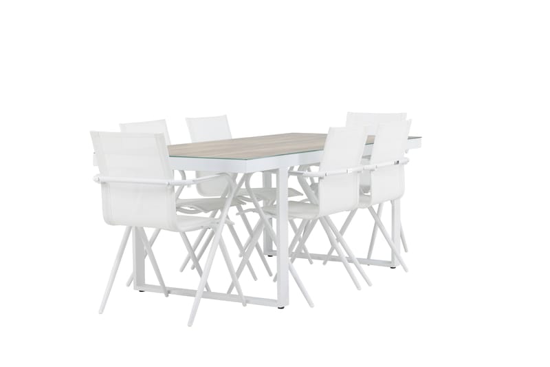 MERLO Matgrupp Utomhus 200 cm + 6 st Alling Matstolar Vit - Utemöbler - Utegrupp - Matgrupper utomhus