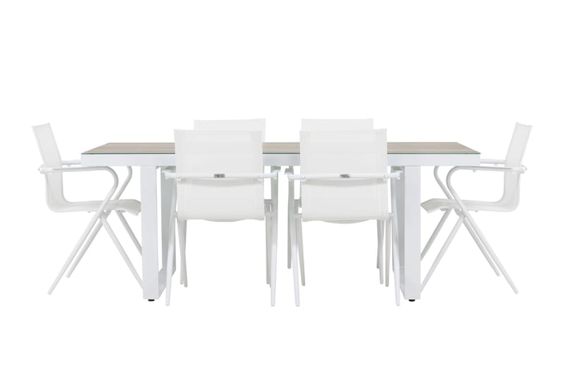 MERLO Matgrupp Utomhus 200 cm + 6 st Alling Matstolar Vit - Utemöbler - Utegrupp - Matgrupper utomhus