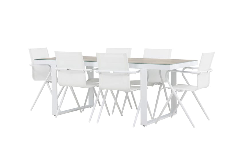 MERLO Matgrupp Utomhus 200 cm + 6 st Alling Matstolar Vit - Utemöbler - Utegrupp - Matgrupper utomhus