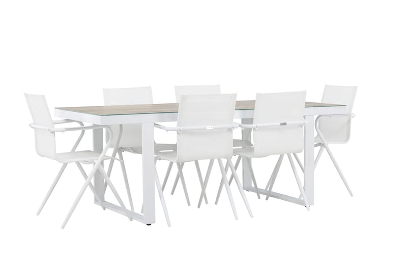 Merlo Matgrupp 200 cm + 6 st Alling Matstolar Vit - Utemöbler - Utegrupp - Matgrupper utomhus
