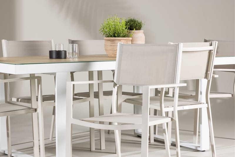 Merlo Matgrupp Utomhus 200 cm + 6 st Copacabana Matstolar Beige/Vit - Utemöbler - Utegrupp - Matgrupper utomhus