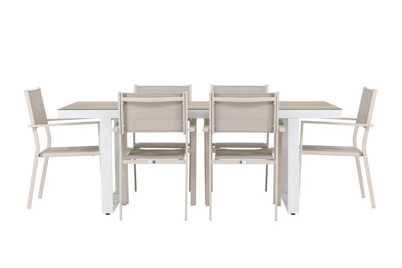 Merlo Matgrupp Utomhus 200 cm + 6 st Copacabana Matstolar Beige/Vit - Utemöbler - Utegrupp - Matgrupper utomhus