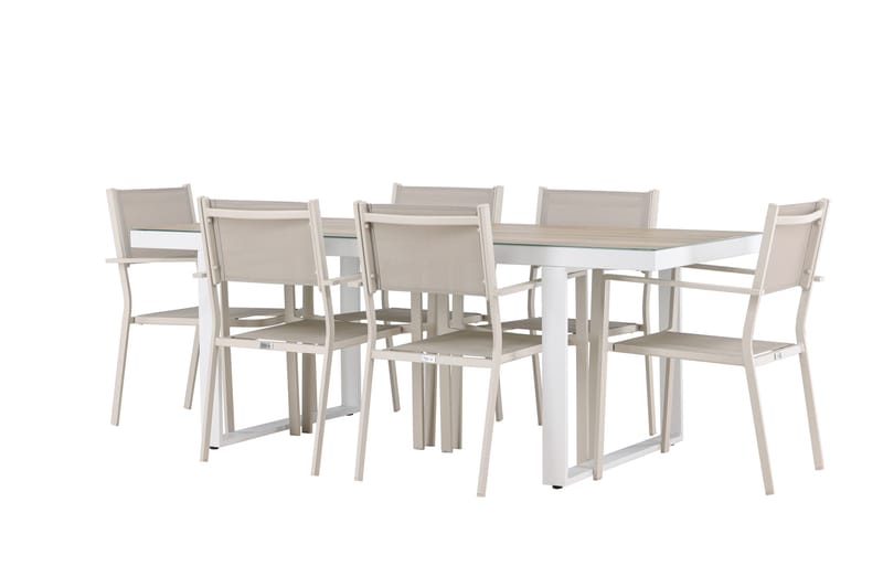 Merlo Matgrupp Utomhus 200 cm + 6 st Copacabana Matstolar Beige/Vit - Utemöbler - Utegrupp - Matgrupper utomhus
