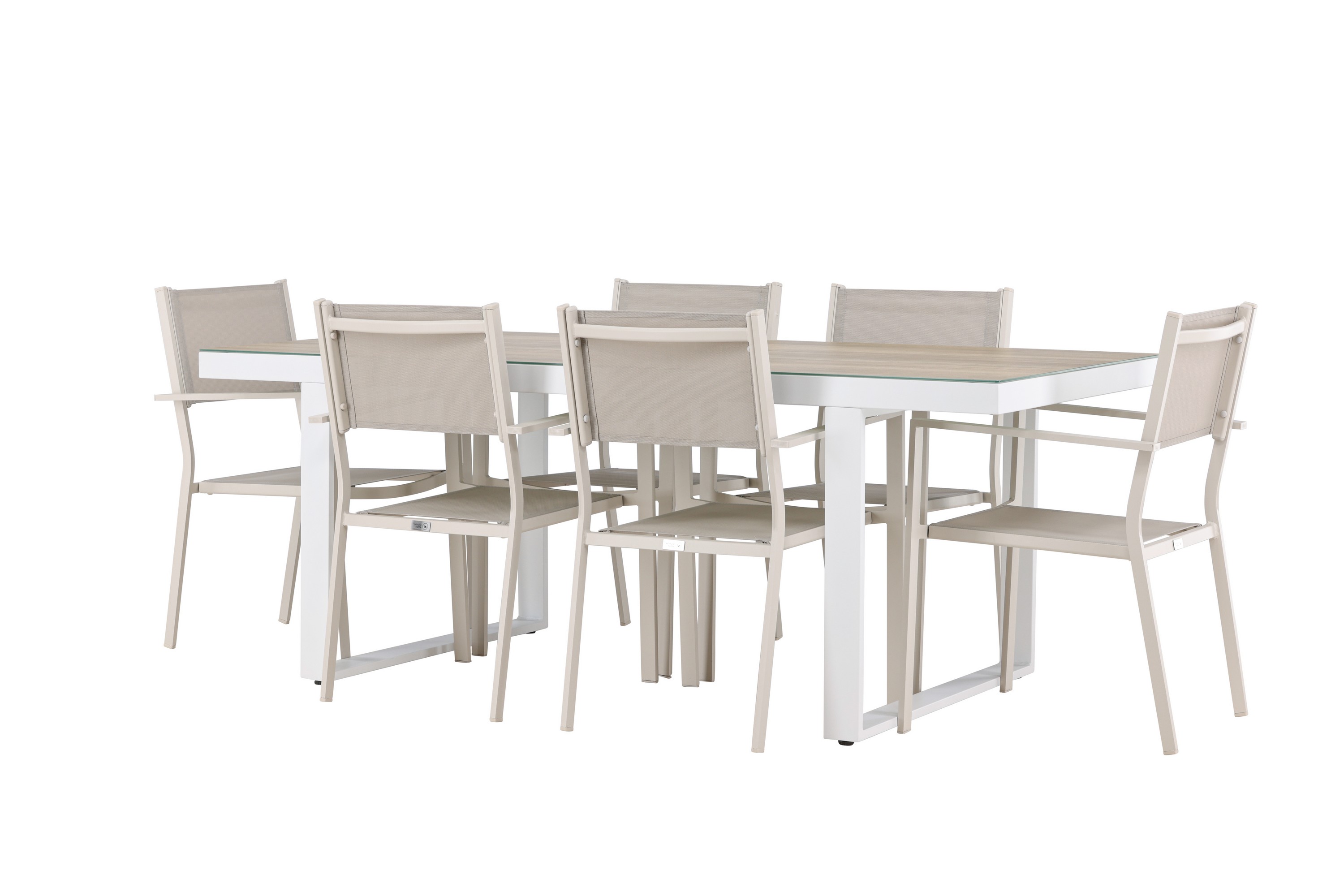 merlo matgrupp utomhus 200 cm + 6 st copacabana matstolar beige/vit -