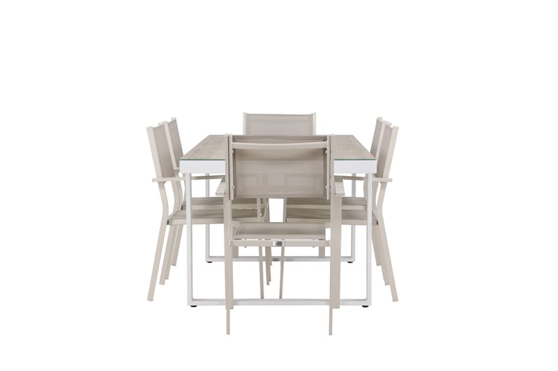 MERLO Matgrupp Utomhus 200 cm + 6 st Copacabana Matstolar Beige/Vit - Utemöbler - Utegrupp - Matgrupper utomhus