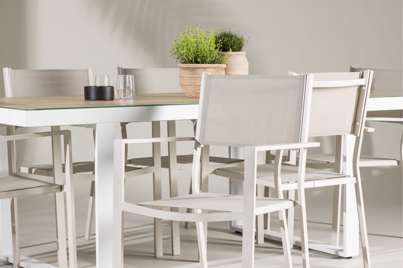 MERLO Matgrupp Utomhus 200 cm + 6 st Copacabana Matstolar Beige/Vit - Utemöbler - Utegrupp - Matgrupper utomhus