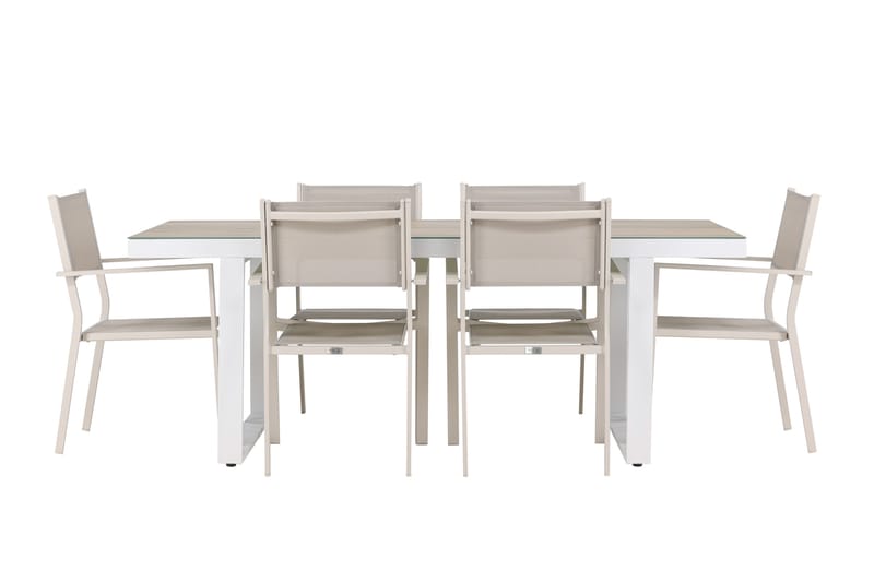 MERLO Matgrupp Utomhus 200 cm + 6 st Copacabana Matstolar Beige/Vit - Utemöbler - Utegrupp - Matgrupper utomhus