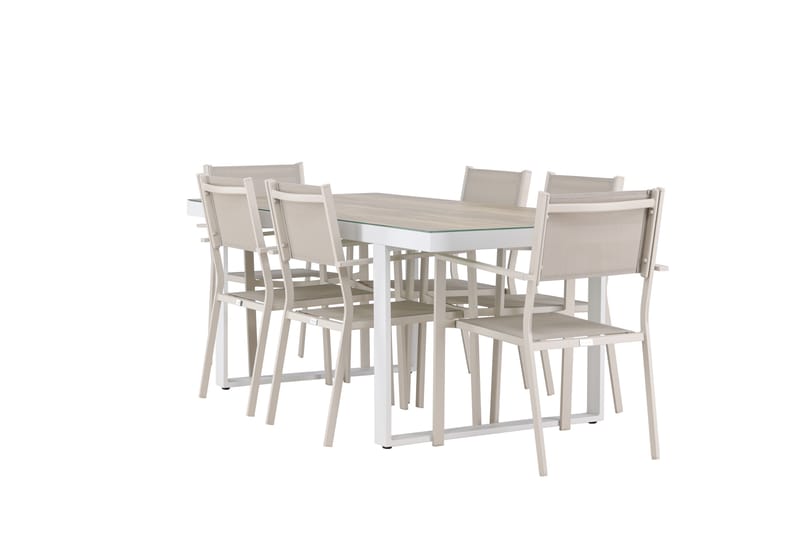 MERLO Matgrupp Utomhus 200 cm + 6 st Copacabana Matstolar Beige/Vit - Utemöbler - Utegrupp - Matgrupper utomhus