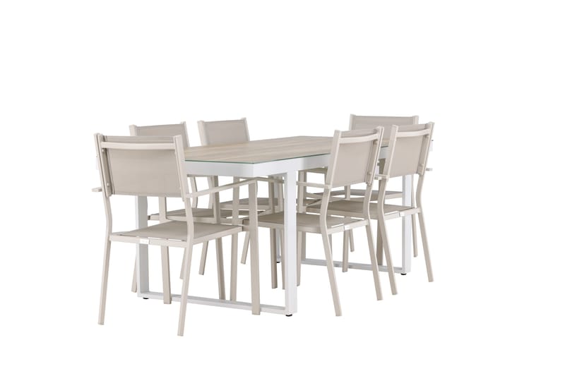 MERLO Matgrupp Utomhus 200 cm + 6 st Copacabana Matstolar Beige/Vit - Utemöbler - Utegrupp - Matgrupper utomhus