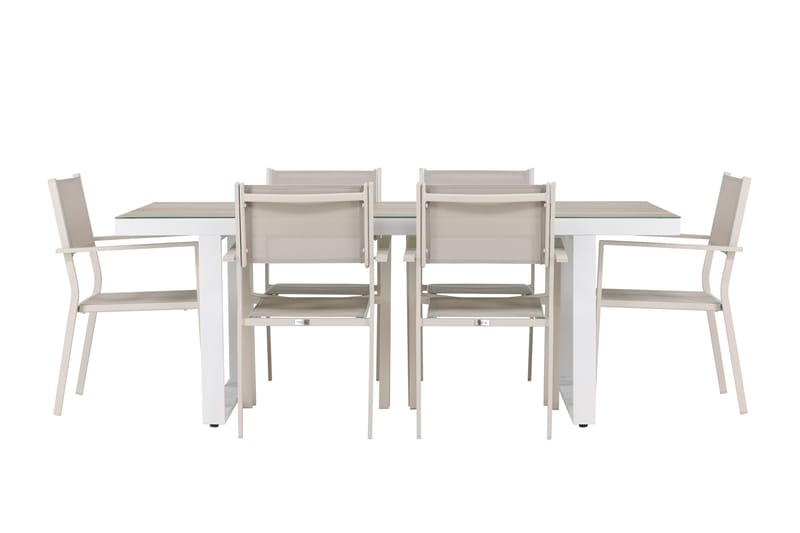 MERLO Matgrupp Utomhus 200 cm + 6 st Copacabana Matstolar Beige/Vit - Utemöbler - Utegrupp - Matgrupper utomhus