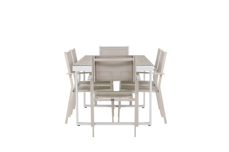 Merlo Matgrupp Utomhus 200 cm + 6 st Copacabana Matstolar Beige/Vit - Utemöbler - Utegrupp - Matgrupper utomhus