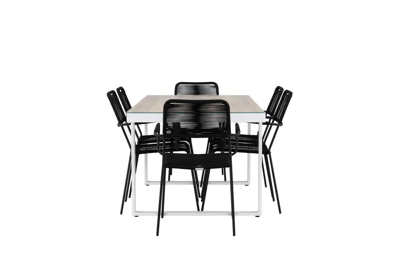 Merlo Matgrupp Utomhus 200 cm + 6 st Hochanas Matstolar Svart/Brun - Utemöbler - Utegrupp - Matgrupper utomhus