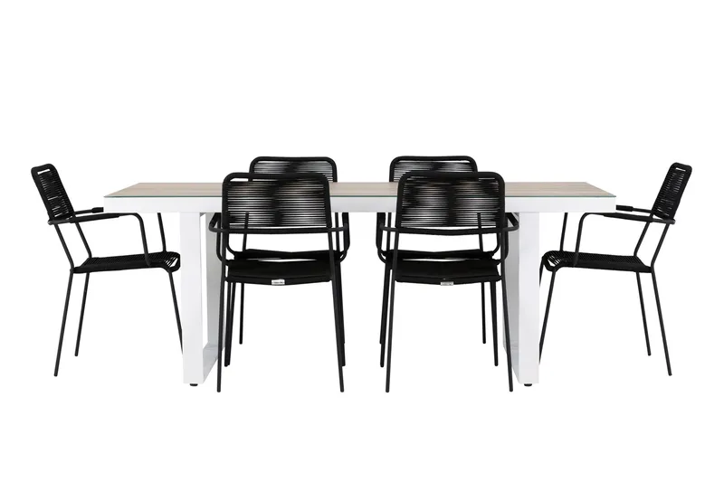 Merlo Matgrupp Utomhus 200 cm + 6 st Hochanas Matstolar Svart/Brun - Utemöbler - Utegrupp - Matgrupper utomhus