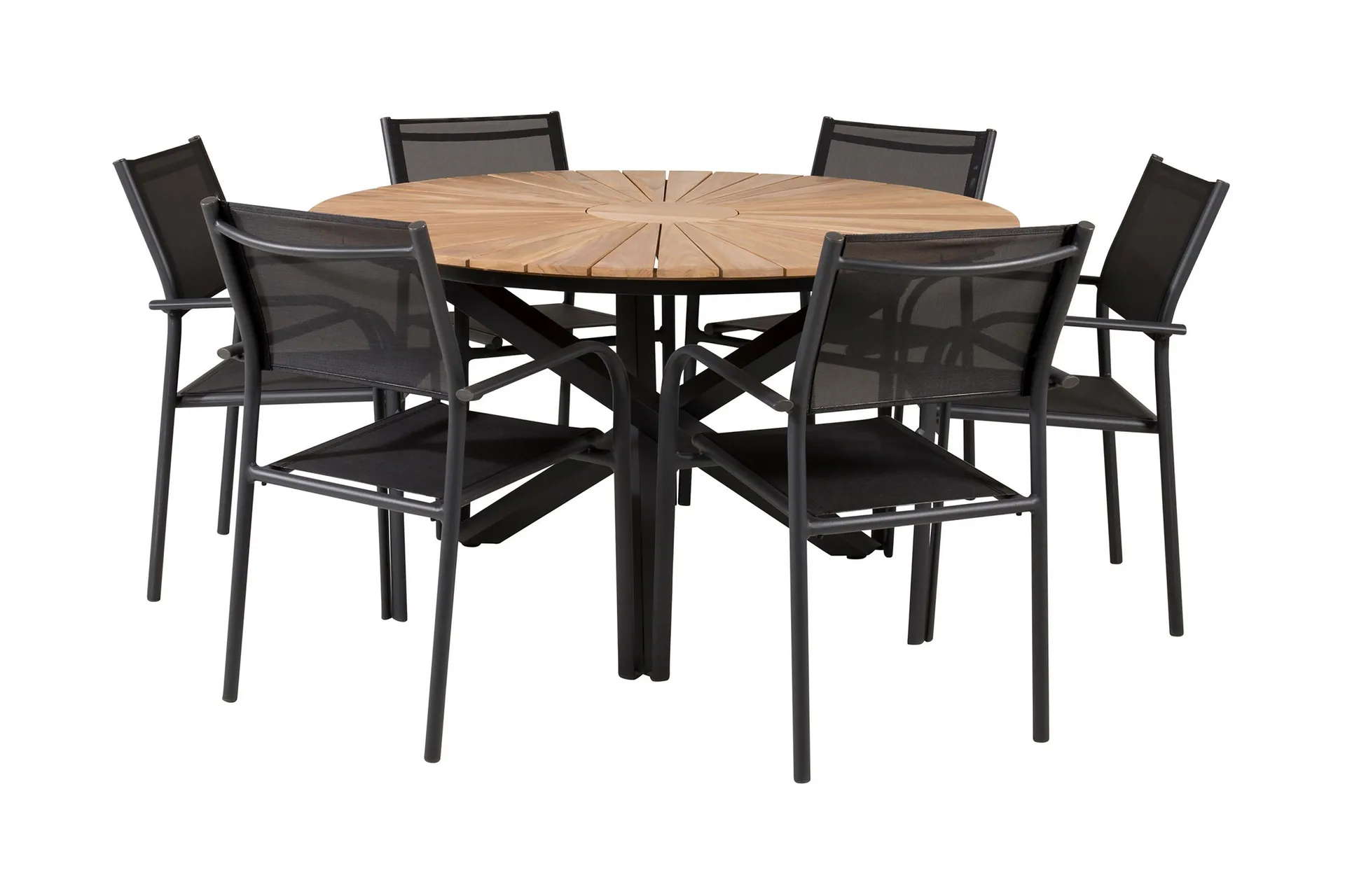mexico matgrupp rund ø140cm + 6 santorini karmstolar svart/b -