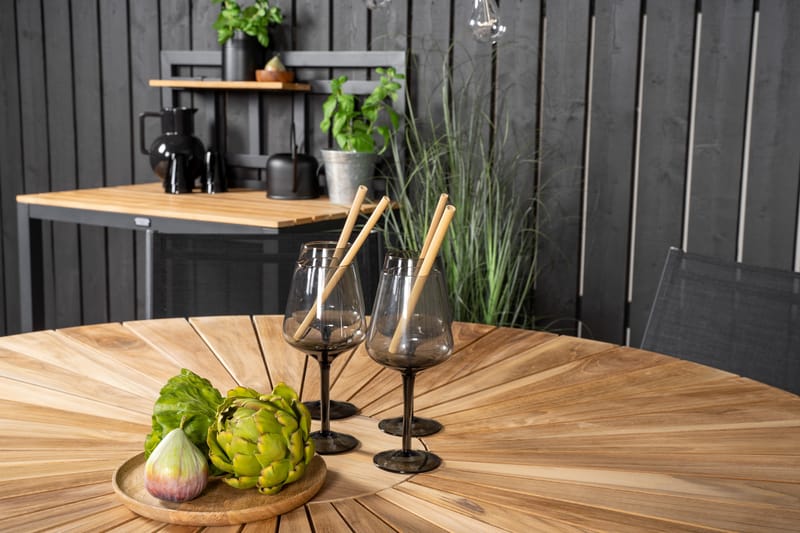 Mexico Matgrupp Utomhus Rund Ø140cm + 6 Santorini Karmstolar Utomhus - Svart/b - Utemöbler - Utegrupp - Matgrupper utomhus