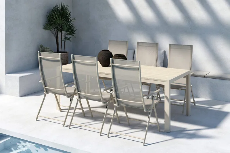 Mirko Matbord Utomhus 90x205 cm med 6 Levanzo Karmstol
