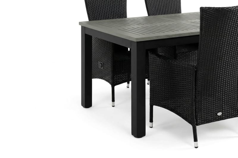 Monaco förlängningsbar matgrupp utomhus inkl. iläggskiva 150-250 cm med 4 Jenny ställbar matstol - Svart/Grå - Utemöbler - Utegrupp - Matgrupper utomhus