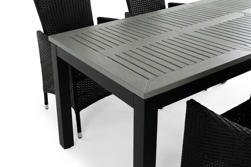 Monaco förlängningsbar matgrupp utomhus inkl. iläggskiva 150-250 cm med 6 Jenny ställbar matstol - Svart/Grå - Utemöbler - Utegrupp - Matgrupper utomhus