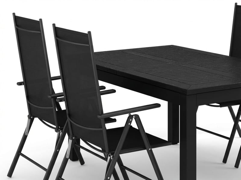 Monaco utomhus matgrupp förlängningsbart 150-250x90 med 4 Maggie positionsstolar - Svart/Grå - Utemöbler - Utegrupp - Matgrupper utomhus