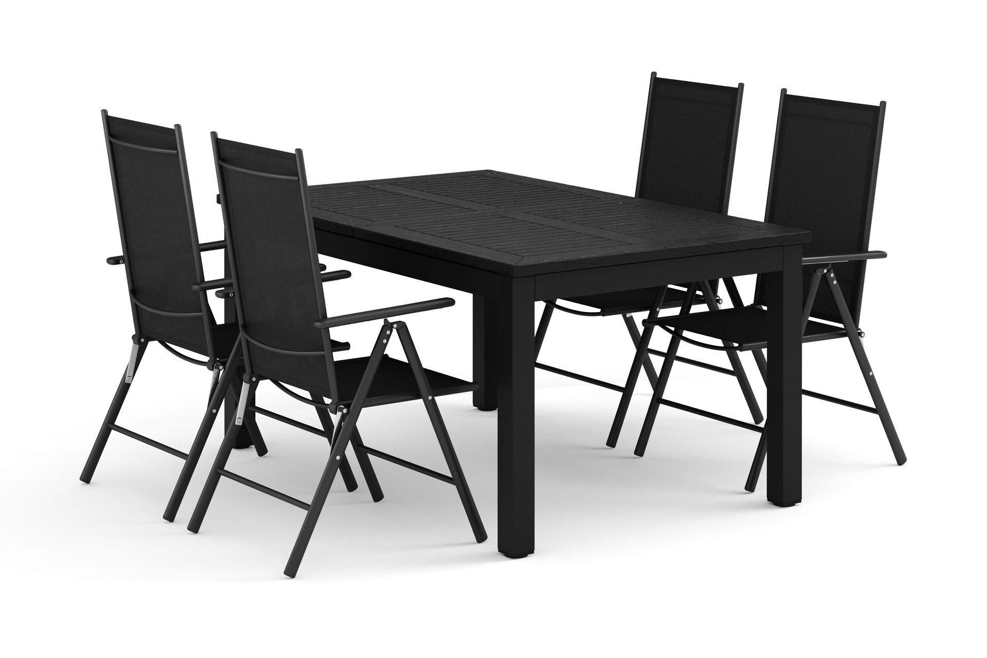 Monaco utomhus matgrupp f&ouml;rl&auml;ngningsbart 150-250x90 med 4 Maggie positionsstolar - Svart/Gr&aring;