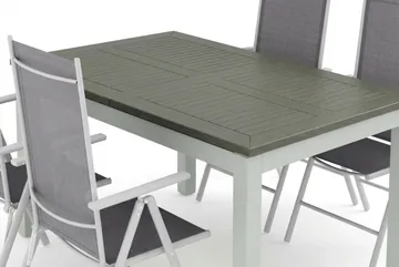 Monaco utomhus matgrupp förlängningsbart 150-250x90 med 4 Maggie positionsstolar - Vit/Grå - Utemöbler - Utegrupp - Matgrupper utomhus