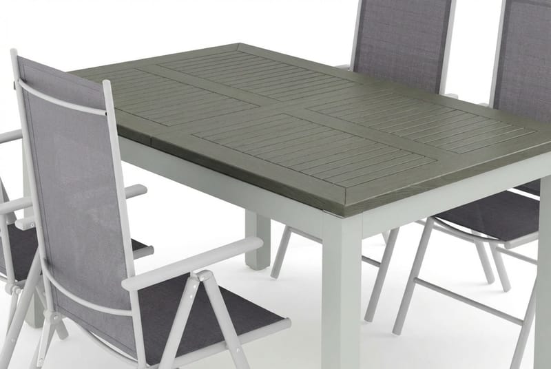 Monaco utomhus matgrupp förlängningsbart 150-250x90 med 4 Maggie positionsstolar - Vit/Grå - Utemöbler - Utegrupp - Matgrupper utomhus