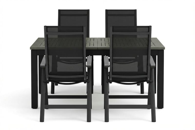 Monaco utomhus matgrupp förlängningsbart 150-250x90 med 4 Monaco Light positionsstolar - Svart/Grå - Utemöbler - Utegrupp - Matgrupper utomhus